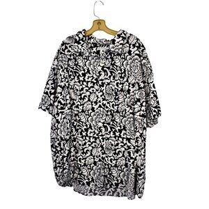 Men's AMZN Essentials Navy Blue and White Hawaiian Print Shirt Size 4XL